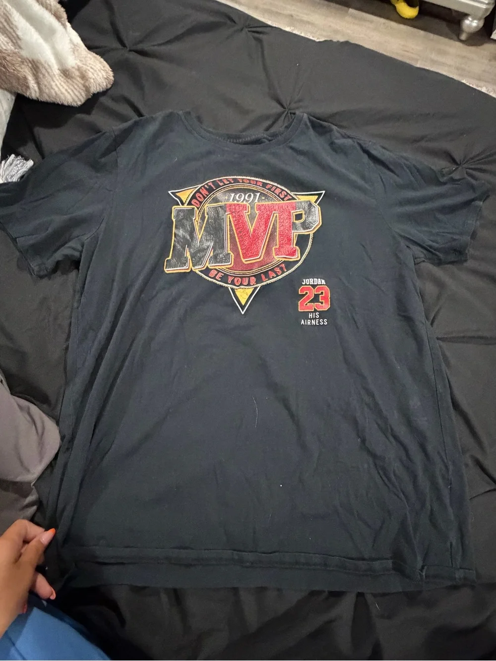 Jordan Black MVP 1991 Graphic Tee with Red and Gold Accents